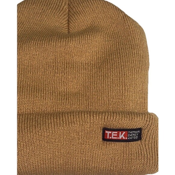 TEK Thermal Energy Knits Beanie Hat Tan Brown One Size Lightweight Stretch Knit - Picture 4 of 8